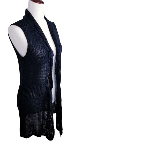 ANGEL Apparel Open Knit Sleeveless Longline Black Cardigan Size M - Picture 3 of 9